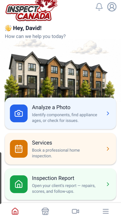 The Johnni platform branded as the Inspect Canada app home screen